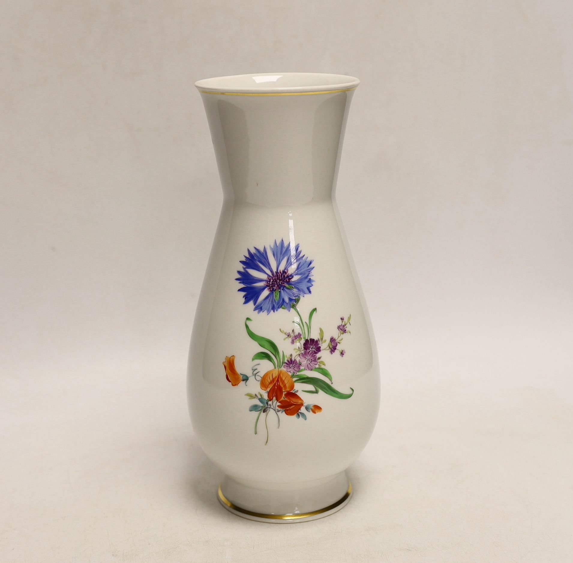 A cased Meissen floral vase, c1970, 24cm high